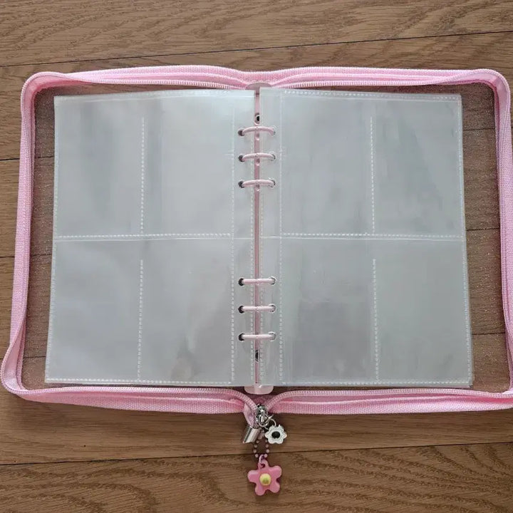 [BUNJANG] Pink Translucent Glitter Photocard Binder A5 6-Ring / 핑크 투명 글리터 포카 지퍼 바인더