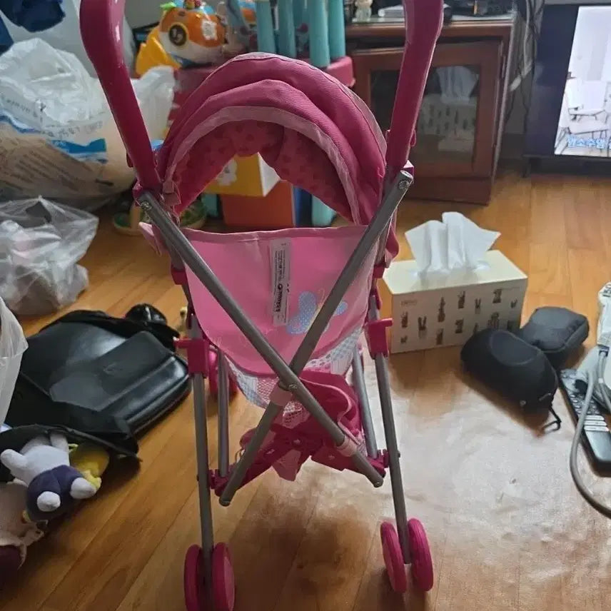 [BUNJANG] Pink Foldable Doll Stroller Toy for Role-Playing / 핑크 인형 유모차 장난감 유모차 접이식 아기인형 역활놀이 소꿉놀이 어린이 장난감 인형놀이