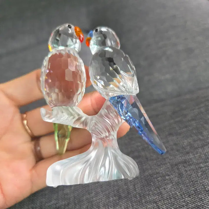 [BUNJANG] Swarovski Crystal Lovebirds Figurine / 스와로브스키 크리스탈 앵무새 커플 피겨린 백조각인 빈티지
