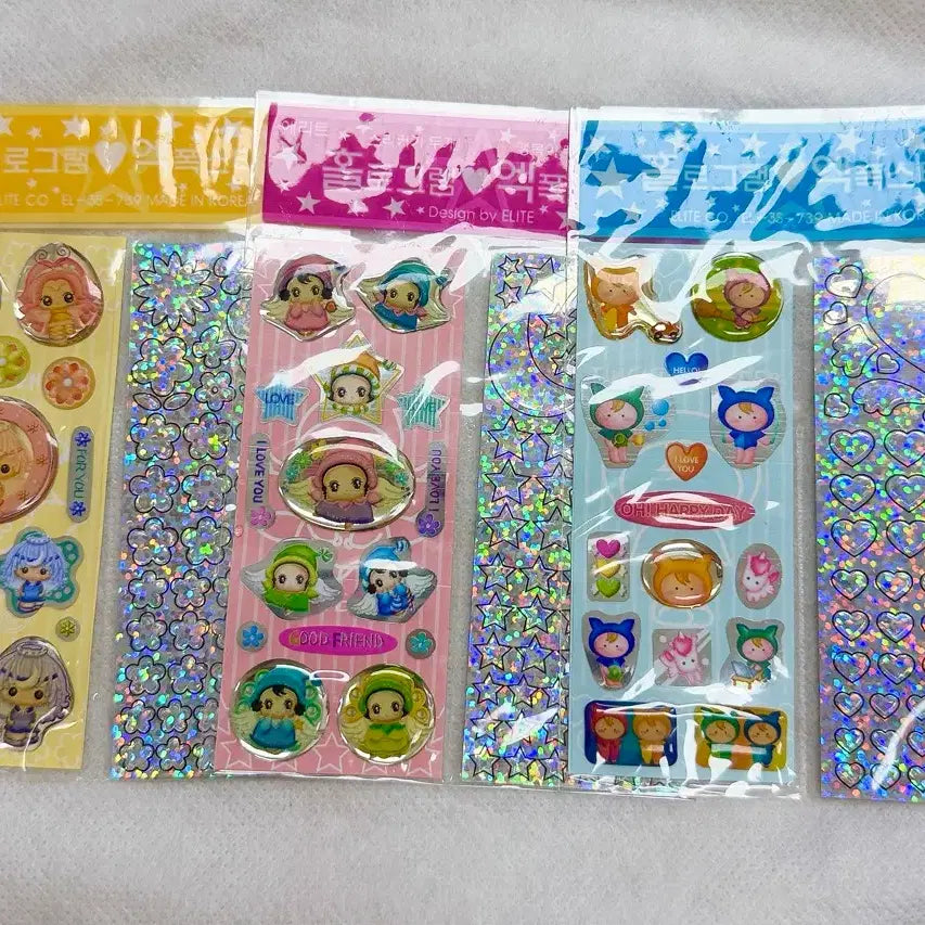 [BUNJANG] Erit Hologram Glitter Sticker 3-Type Bundle Set / [고전문구]에리트 홀로그램 액폭스티커 고전 스티커 3종 일괄