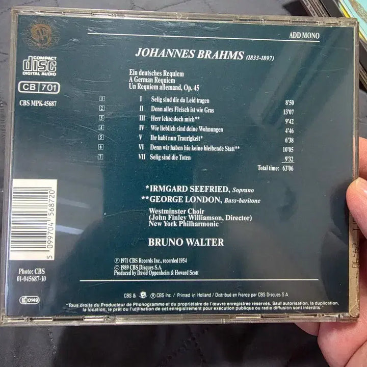 [BUNJANG] Bruno Walter Conducts Brahms German Requiem CD / 브루노 발터 브람스 독일 레퀴엠 CD