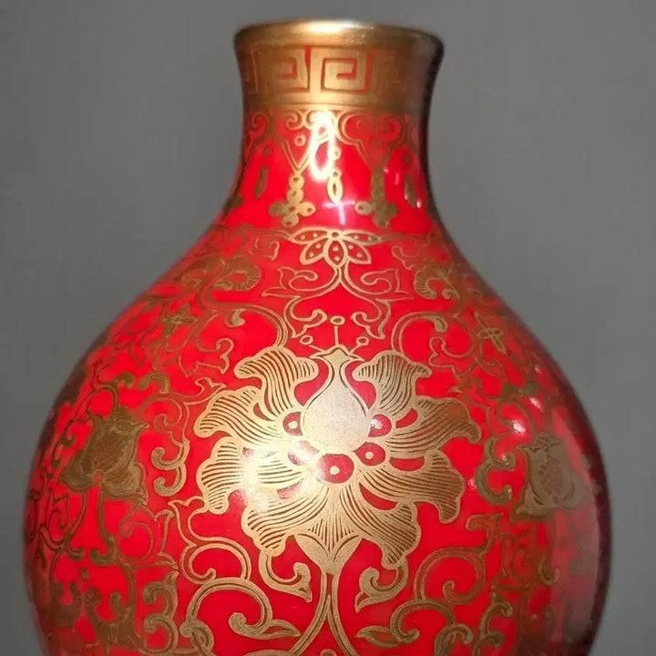 [BUNJANG] Coral Red Coral Decorated Vase with Auspicious Patterns / 산호홍지묘금보상화길상문호호병