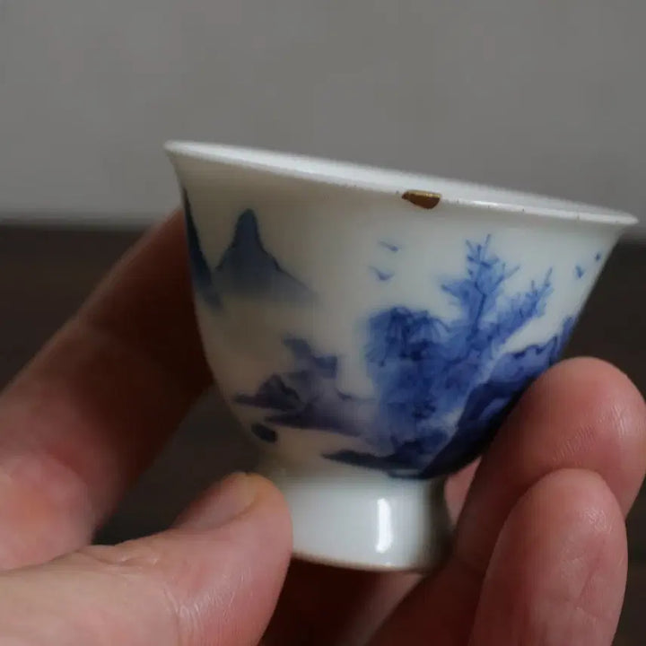 [BUNJANG] Korean Celadon Porcelain Landscape-Painted Cup / 골동 청화백자 산수문잔