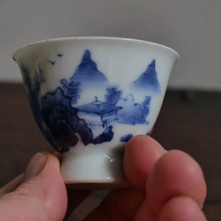 [BUNJANG] Korean Celadon Porcelain Landscape-Painted Cup / 골동 청화백자 산수문잔