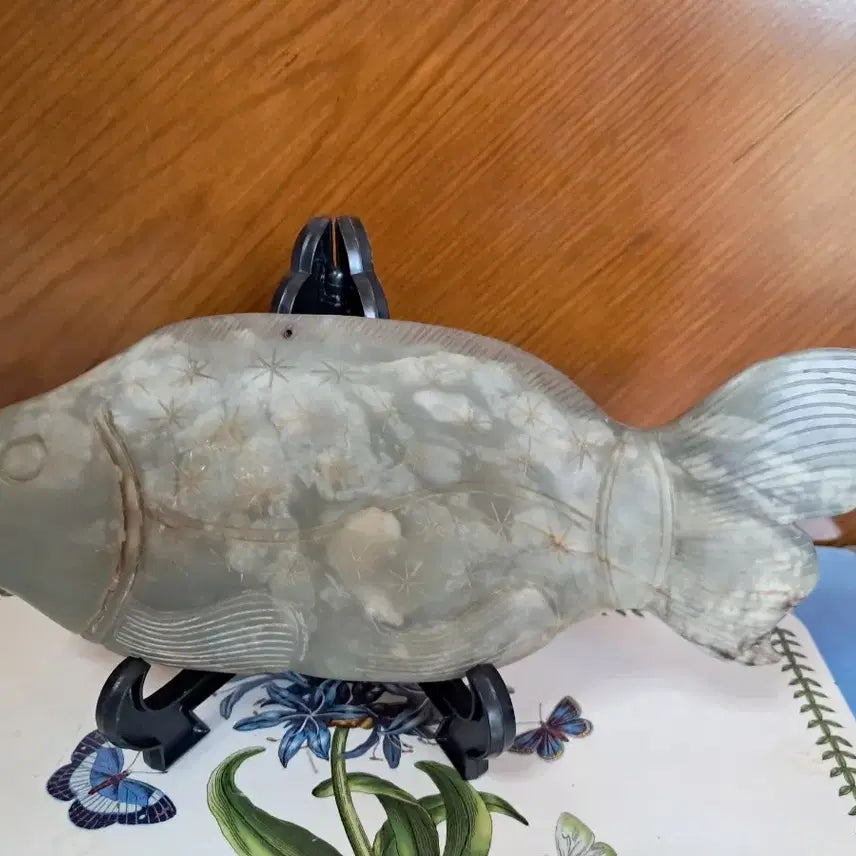 [BUNJANG] Cheongokdol Jade Carp Sculpture / 월척 청옥돌 붕어