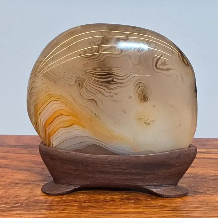 [BUNJANG] Agate Stone Mineral Specimen with Auspicious Patterns and Stand / 26090323 좋은 기운을 내뿜는 문양이 영롱한 마노석 광물 수석 팝니다