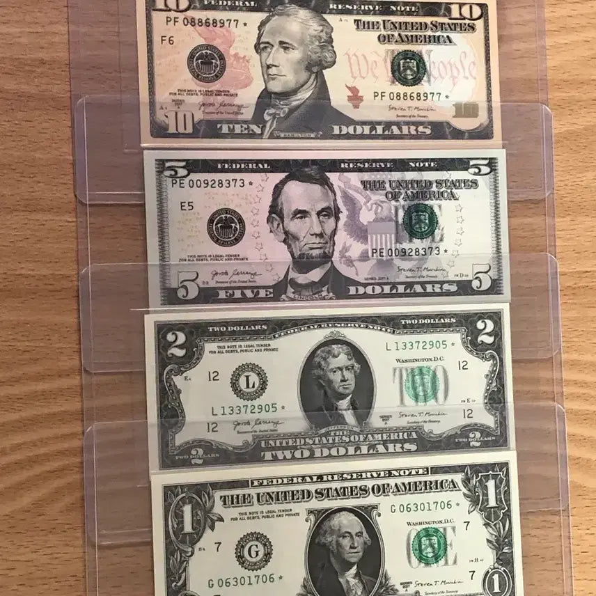 [BUNJANG] US Federal Reserve Star Note Set ($1/$2/$5/$10) / 미국 스타노트 4장 세트 / 별표달러 / 완전 미사용