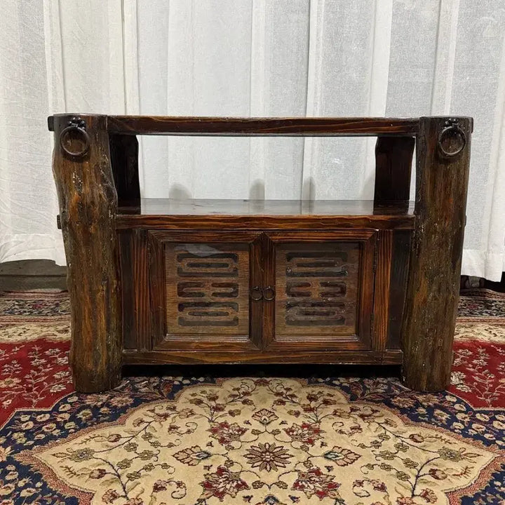 [BUNJANG] Vintage Solid Pine Cabinet Display Shelf / 빈티지 통소나무 고가구 장식장 TV장 선반장