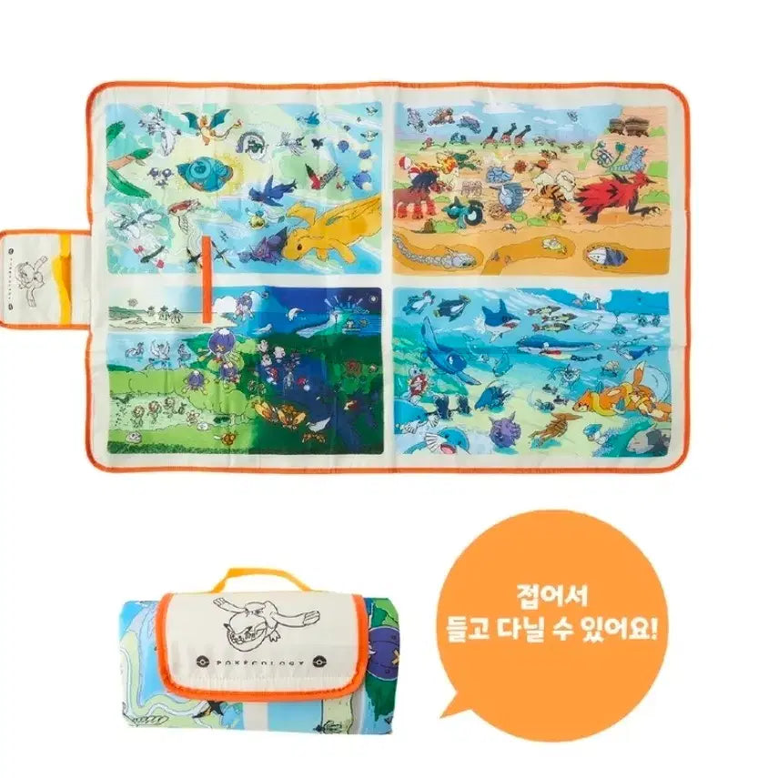 [BUNJANG] Pokemon Center Ecology Collection Picnic Mat - Featuring Dragonite, Corviknight, Buizel, and more / 포켓몬센터 생태도감 피크닉매트 새상품 망나뇽 돈크로우 브이젤 등