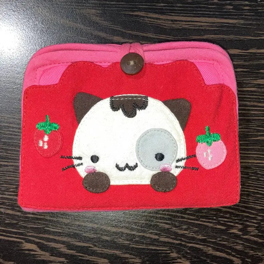 [BUNJANG] Mineco Strawberry Red Card Wallet / 급처))고전 문구 고양이 딸기 미네코 빨강 카드 지갑, 지갑
