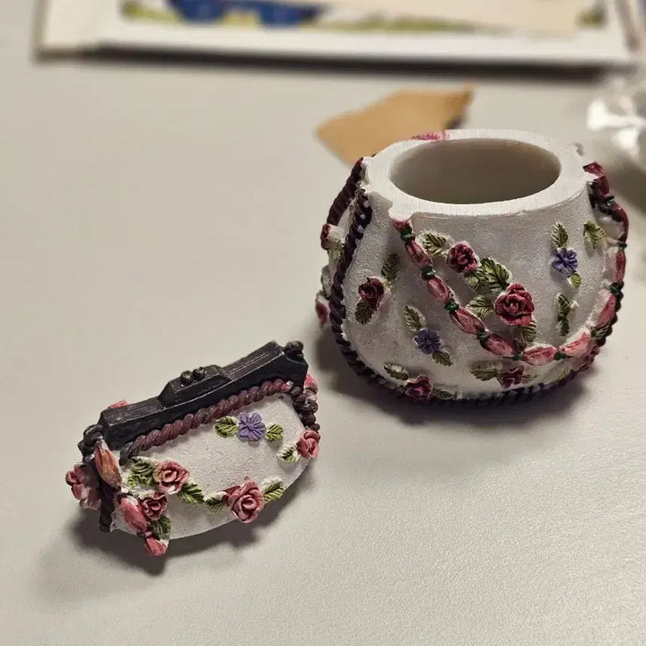 [BUNJANG] Rose Decor Handbag Trinket / 장미꽃 장식 여성용 가방 모양 트링켓 트링킷 레진소재