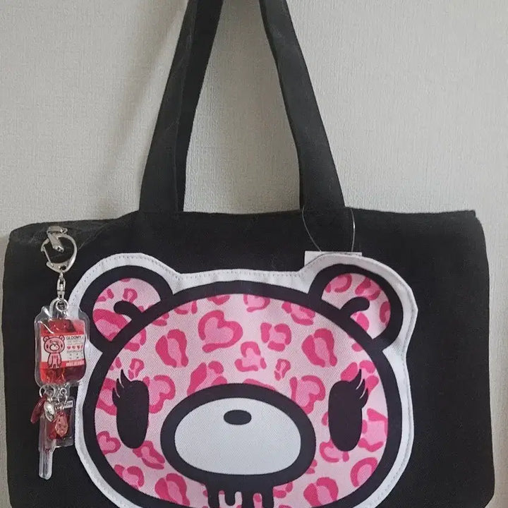 [BUNJANG] Shimamura x Gloomy Bear Collaboration Pink Leopard Bag with Blood Pack Mascot Keychain (Red) / 시마무라 글루미베어 콜라보 핑크호피 가방 + 수혈팩 마스코트 키링 레드