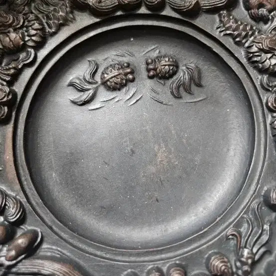 [BUNJANG] Large Dragon and Phoenix Stone Carving Inkstone with Round Lid / 대형 용봉문 석재 조각 벼루,원형 뚜껑 포함