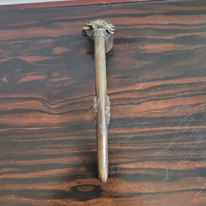 [BUNJANG] Antique Brass Brush Pot with Engraved Crane Design / 근대사 세필 먹물 붓통