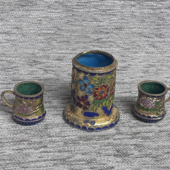 [BUNJANG] Antique Cloisonné Miniature Toothpick Holder / 빈티지 앤틱 칠보공예 이쑤시개 통 필통 미니어처 잔
