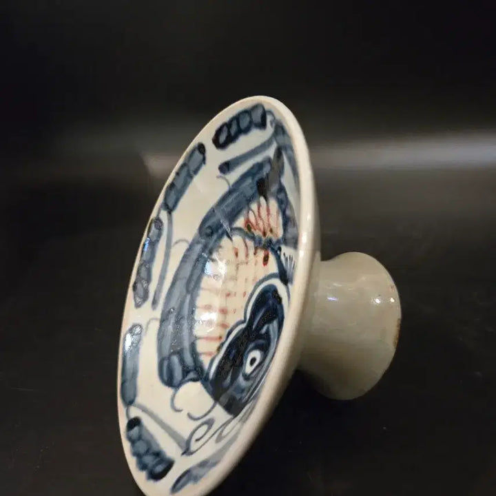 [BUNJANG] White Porcelain Blue and White Iron-Painted Fish-Decorated Stem Cup / 백자 청화철채 어문 고족배