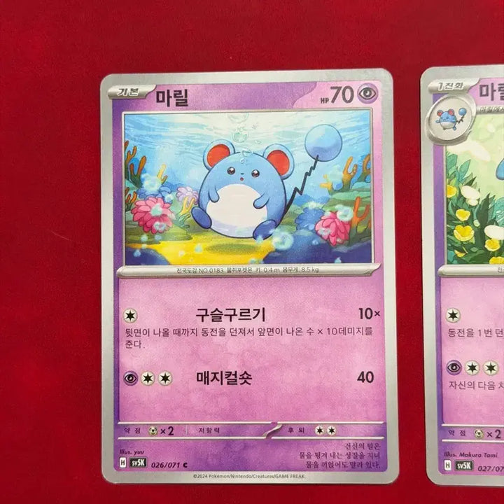 [BUNJANG] Pokemon Marill/Azumarill 2-Card Set / 귀여운 포켓몬카드 마릴/마릴리 2장 세트 sv5K