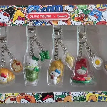 [BUNJANG] Olive Young x Kitty Regional Keyring Set (Snack/Meal) / 올리브영X키티 지역 키링 간식 세트
