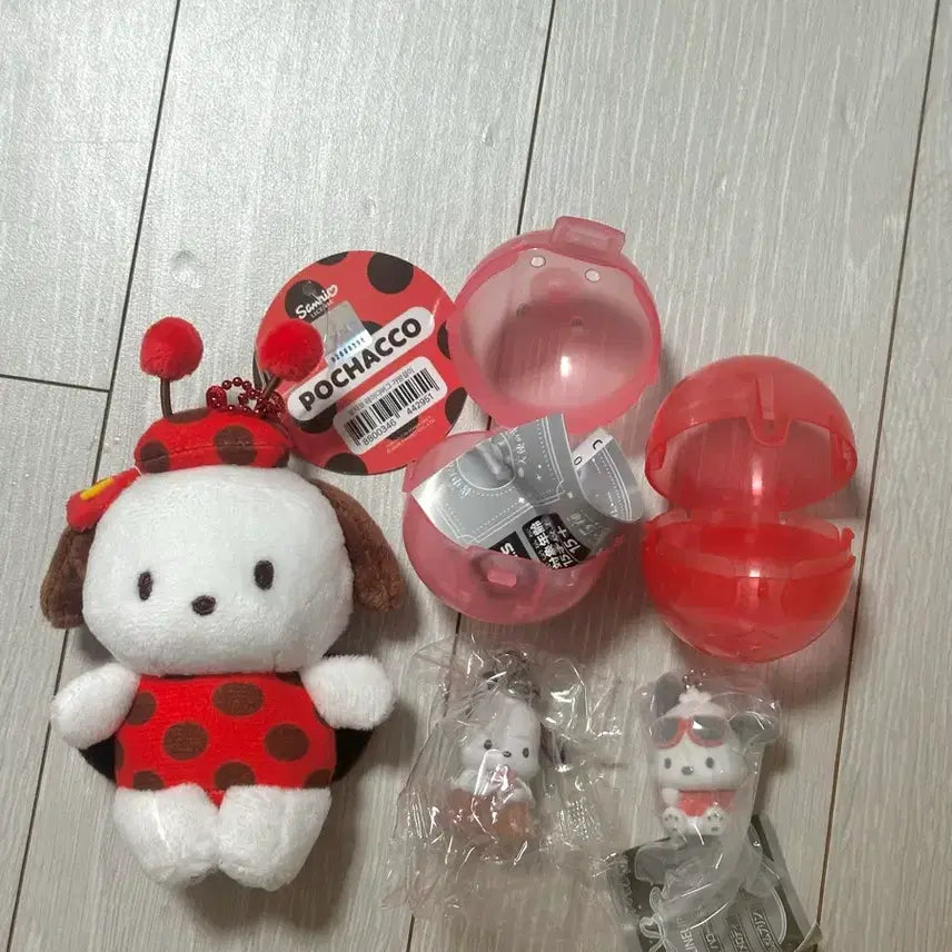 [BUNJANG] Sanrio Pochacco Ladybug Plush Keychain + Gacha Set Bundle / (일괄)산리오 포차코 무당벌레 인형 키링 + 포차코 가챠 세트