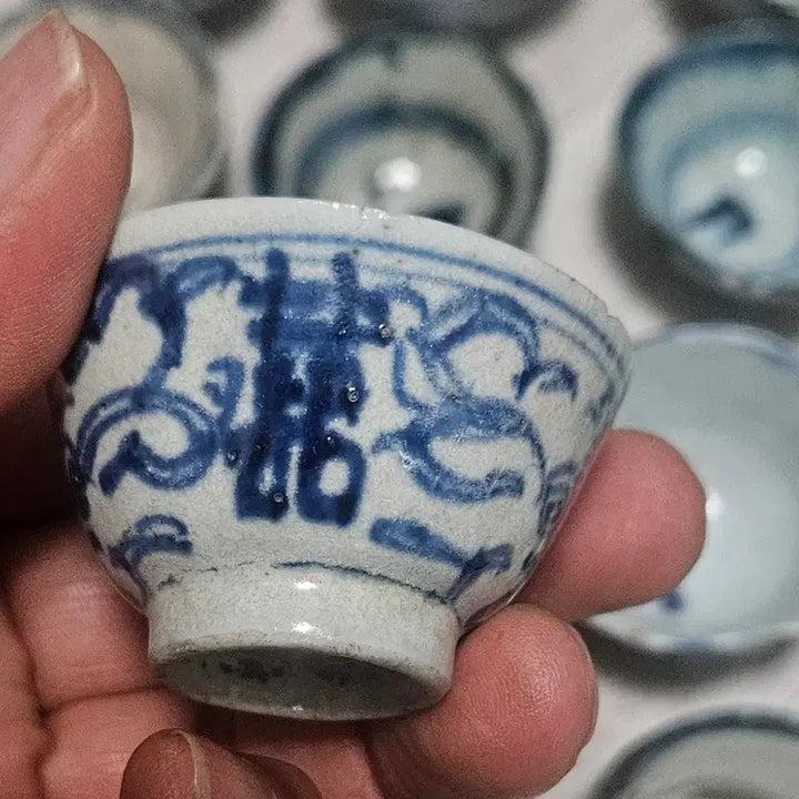 [BUNJANG] Chinese Qing Dynasty Celadon Porcelain Cups Bundle Set / 중국도자기 옛날골동