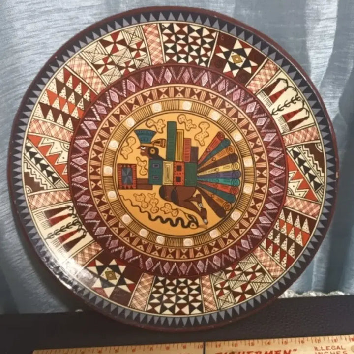 [BUNJANG] Rare Vintage Peruvian Nazca &amp; Inca Geometric Pattern Ceramic Decorative Plate / [희귀 빈티지] 페루 나스카 문양 잉카 에스닉 도자기 장식 접시