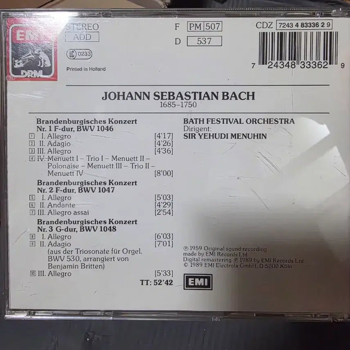 [BUNJANG] J.S. Bach Brandenburg Concertos Nos. 1-3 CD / 바흐 브란덴부르크 협주곡 1-3번 CD