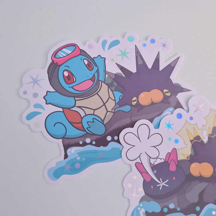 [BUNJANG] Pokemon Squirtle &amp; Corsola Hologram Sticker Set / 포켓몬 꼬부기 찌르성게 해무기 스티커 굿즈 2종