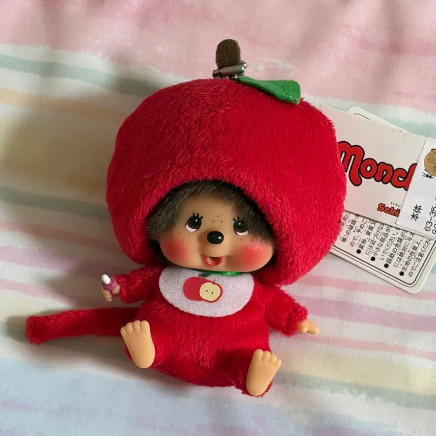 [BUNJANG] Monchhichi Apple Outfit Plush Keychain / (택o) 몬치치 사과 인형 키링 상태 최상