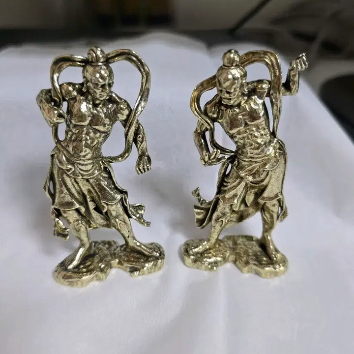 [BUNJANG] Brass Vajrapani &amp; Protector Statues Set (2 Pieces) / 호신불 동불상 금강역사 2점 한세트 미니불상