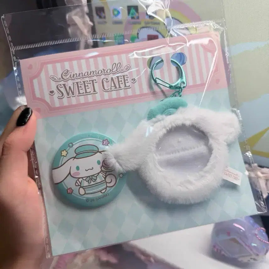 [BUNJANG] Sanrio Cinnamoroll Sweet Cafe Pin Button Cover Keyring / 시나모롤 모카 스위트카페 산리오 핀버튼 커버 키링