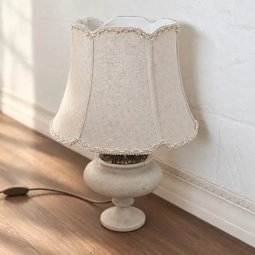 [BUNJANG] Vintage Alabaster Table Lamp with Linen Shade / 빈티지 엔틱 테이블 스탠드 조명 알라바스타 쉐이드 포함