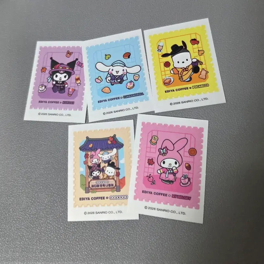 [BUNJANG] Ediya Sanrio Stamp Sticker 5 Types Set / 이디야 산리오 우표스티커 5종 세트