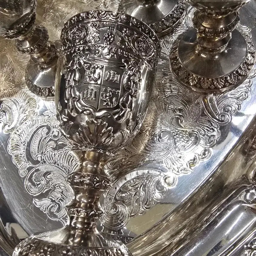 [BUNJANG] Vintage Silverplate Egg Cup &amp; Glass Set / 빈티지 실버플레이트 잔&amp;에그볼