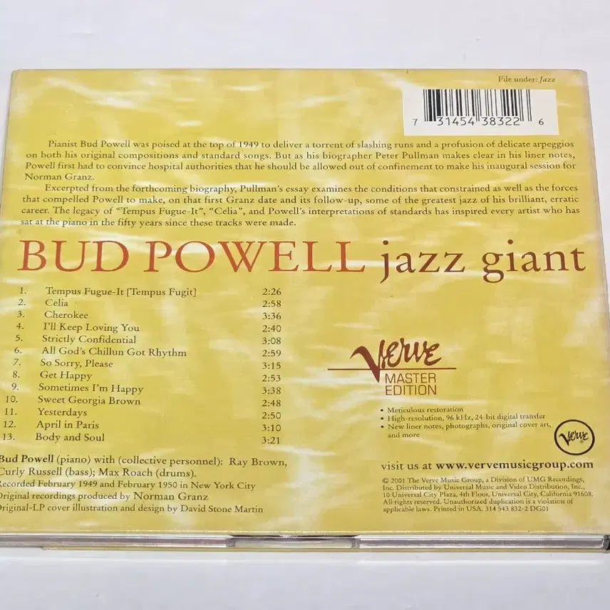 [BUNJANG] Bud Powell Jazz Giant Verve Master Edition CD / Bud Powell - Jazz Giant (Verve Master Edition)