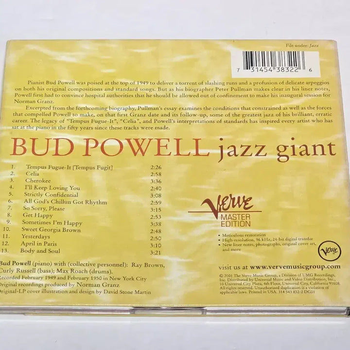 [BUNJANG] Bud Powell Jazz Giant Verve Master Edition CD / Bud Powell - Jazz Giant (Verve Master Edition)