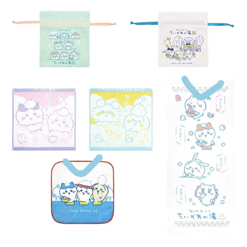 [BUNJANG] Chiikawa Onsen Prize H Fabric Towel Bundle Set / 먼작귀 치이카와 온천 H상 롱타월 수건 핸드타월 일괄