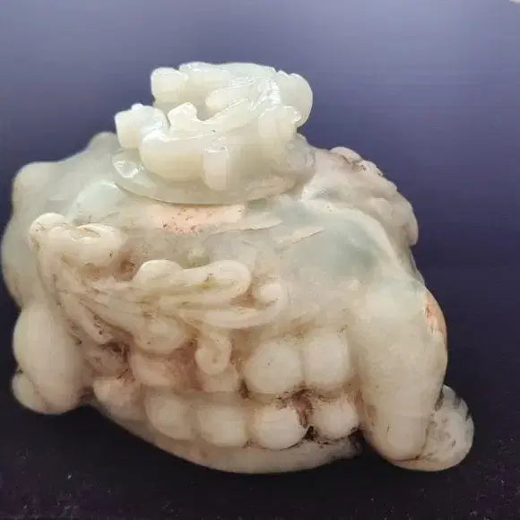 [BUNJANG] Antique Korean Celadon Porcelain Three-legged Toad Jade Seal / 오래된 고옥 삼족 두꺼비 옥 필세  청백옥 복두꺼비 조각품
