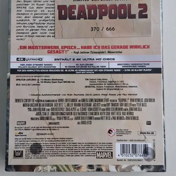 [BUNJANG] Deadpool 2 4K UHD Limited Slipcase Edition (Sealed) / (미개봉)데드풀 2 4K UHD 리미티드 슬립케이스 에디션