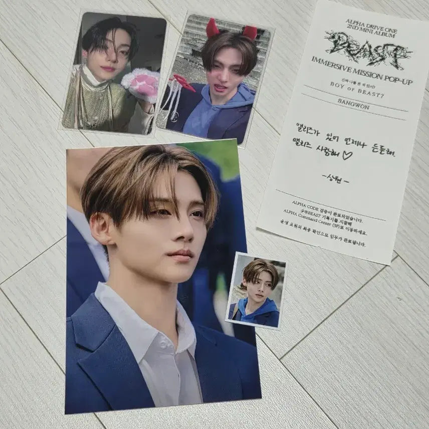 [BUNJANG] ALPHADRIVEONE SANGWON Photocard Bundle Set / 알파드라이브원 알디원 상원 미공포 양도 (쿠마발바닥, 악마) 팝업 엽서 증사 영수증 양도.