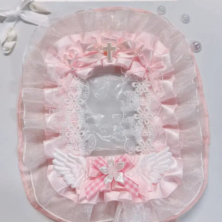 [BUNJANG] Pink Lace Handmade Photocard Holder Toploader / 핑크 레이스 탑꾸 탑로더 꾸미기 핸드메이드 포카홀더