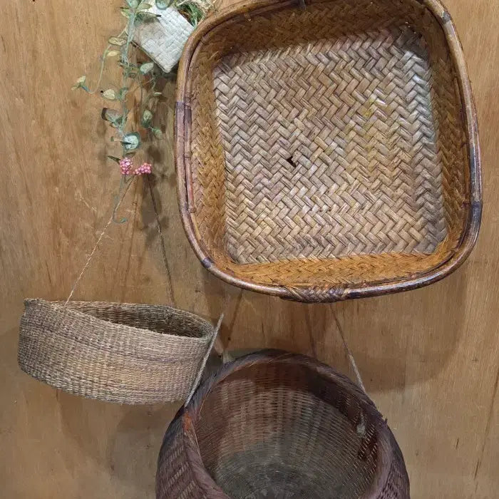 [BUNJANG] Antique Basket Sewing Kit Set (3 Items) / 민속품/ 오랜세월의 바구니 반짇고리 3점
