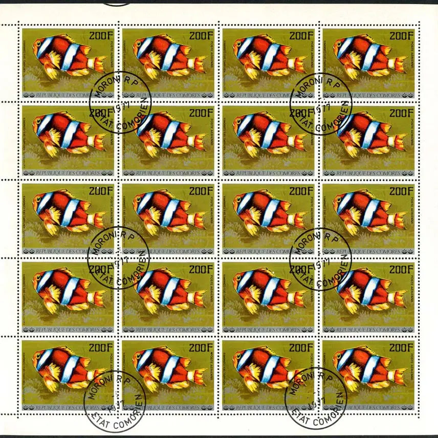 [BUNJANG] BKstamp Comoros Islands Fish Complete Sheet (Used 1977) / [BKstamp외국우표] 코모로제도 어류 물고기 6종완 전지(1977년 사용제)