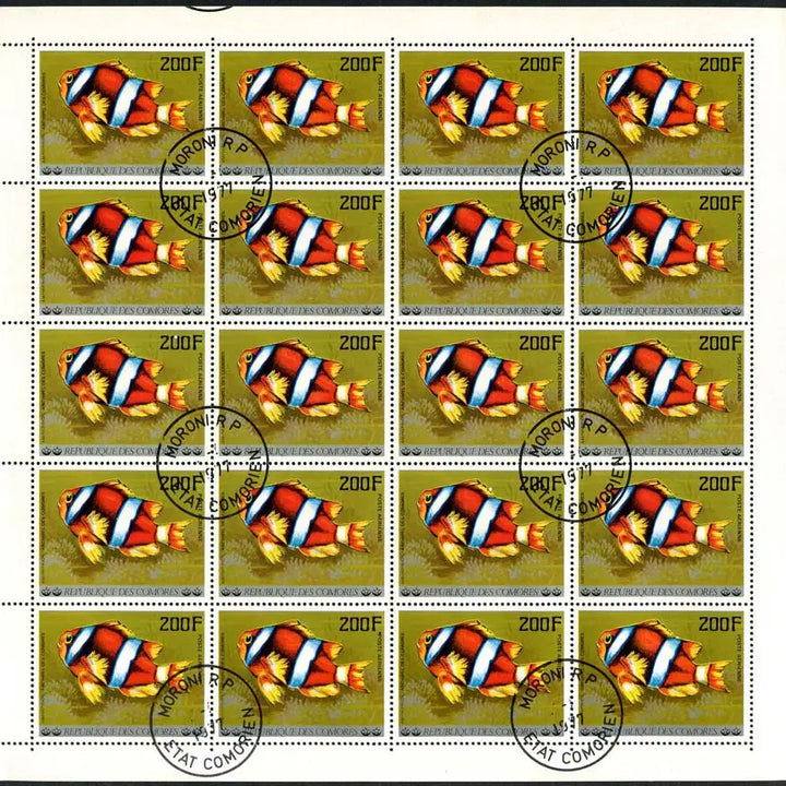 [BUNJANG] BKstamp Comoros Islands Fish Complete Sheet (Used 1977) / [BKstamp외국우표] 코모로제도 어류 물고기 6종완 전지(1977년 사용제)