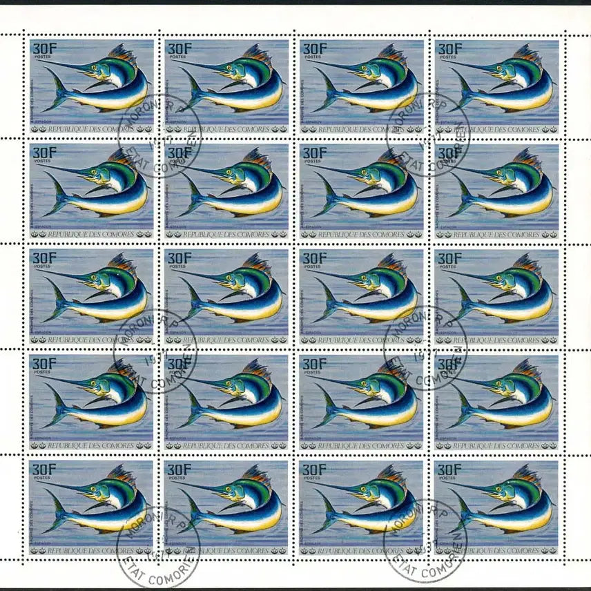 [BUNJANG] BKstamp Comoros Islands Fish Complete Sheet (Used 1977) / [BKstamp외국우표] 코모로제도 어류 물고기 6종완 전지(1977년 사용제)