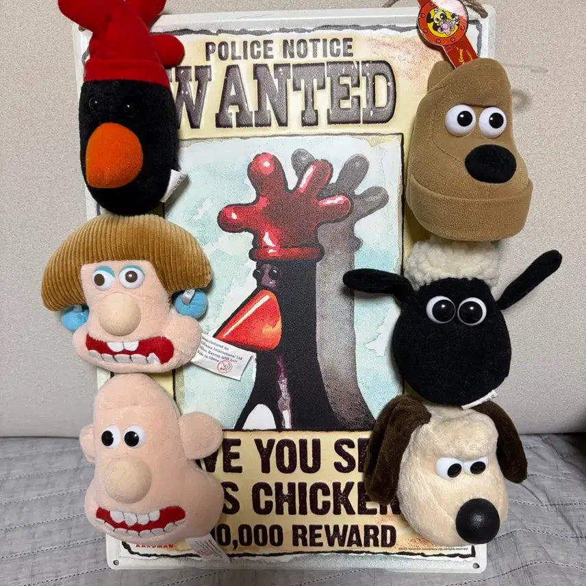 [BUNJANG] Wallace &amp; Gromit Face Plush Magnet and Metal Plate Set / 월레스와 그로밋 얼굴 인형 자석,철제판 세트