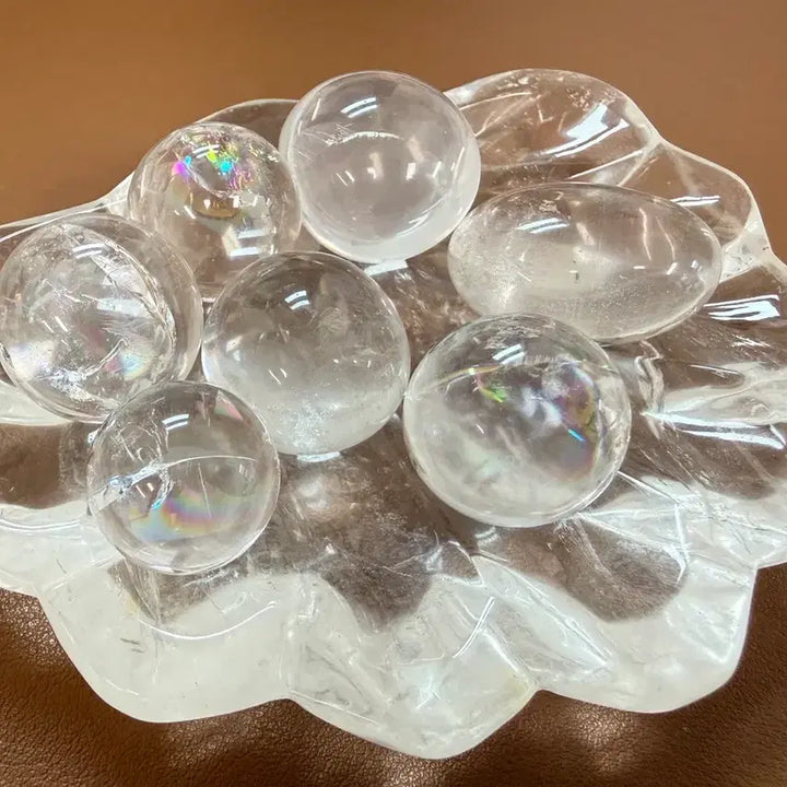 [BUNJANG] Natural White Crystal Set (Rainbow Sphere, Tumblestone, Shell Dish) / 초 특가 천연 백수정 세트 (레인보우구, 텀블, 조개 그릇)