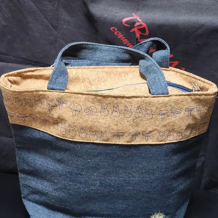 [BUNJANG] Totoro Cork &amp; Denim Lunch Bag (M) / 토토로 코르크 앤 데님 런치백 M