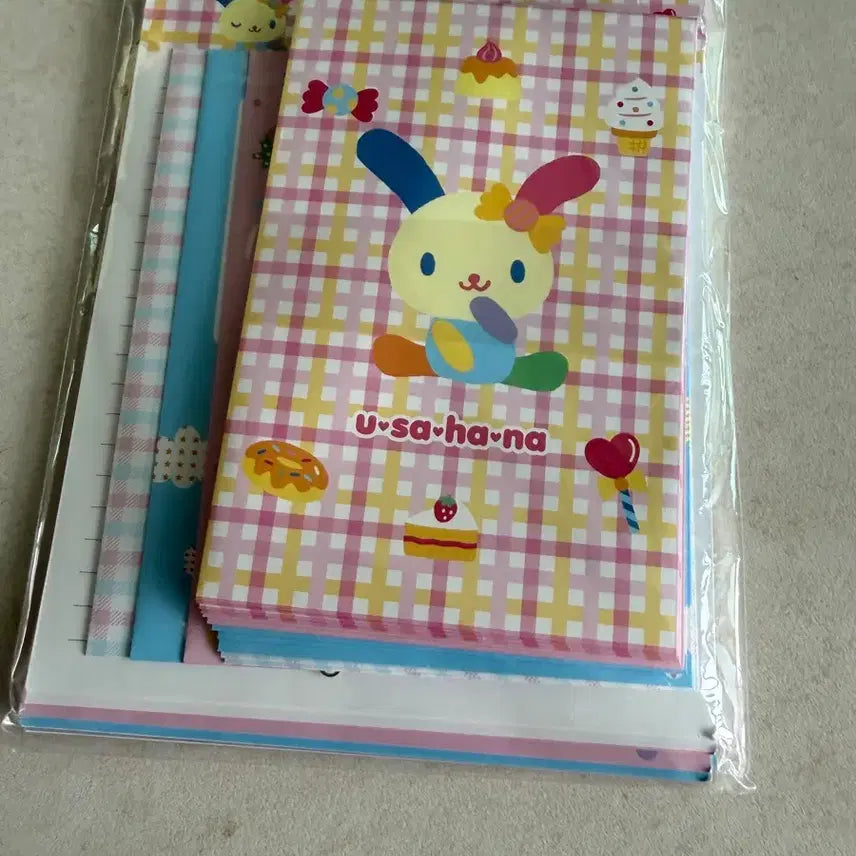 [BUNJANG] Usana Nana Check Pattern Letter Paper and Envelope Set / 우사하나 체크 패턴 편지지 봉투세트