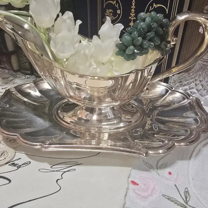 [BUNJANG] Vintage Silver Plated Gravy Boat with Tray / 빈티지 실버 플레이트 그레이보트 소스보트