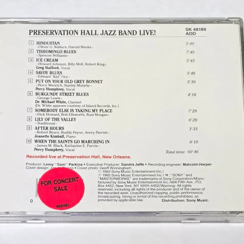 [BUNJANG] Preservation Hall Jazz Band Live! CD (1992) / Preservation Hall Jazz Band - Live! (Sony 1992년반)